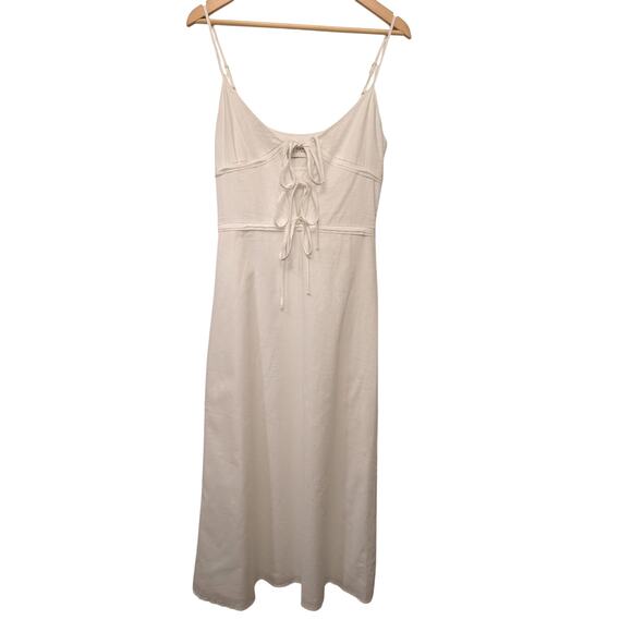 DISSH Mimi White Linen Midi Dress Tie Front Minimalist Bridal Summer Natural - Picture 2 of 5